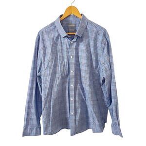 Michael Kors Light Blue White Plaid Slim Fit Long Sleeve Button Down Shirt